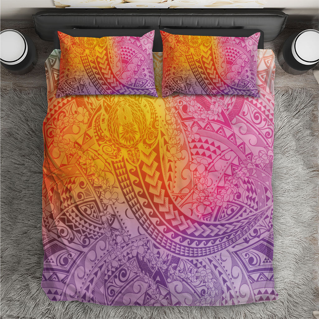 Hawaiian Turtles and Leis Bedding Set Tribal Kakau Pattern Magical Rainbow Sky LT03 Multicolor - Polynesian Pride