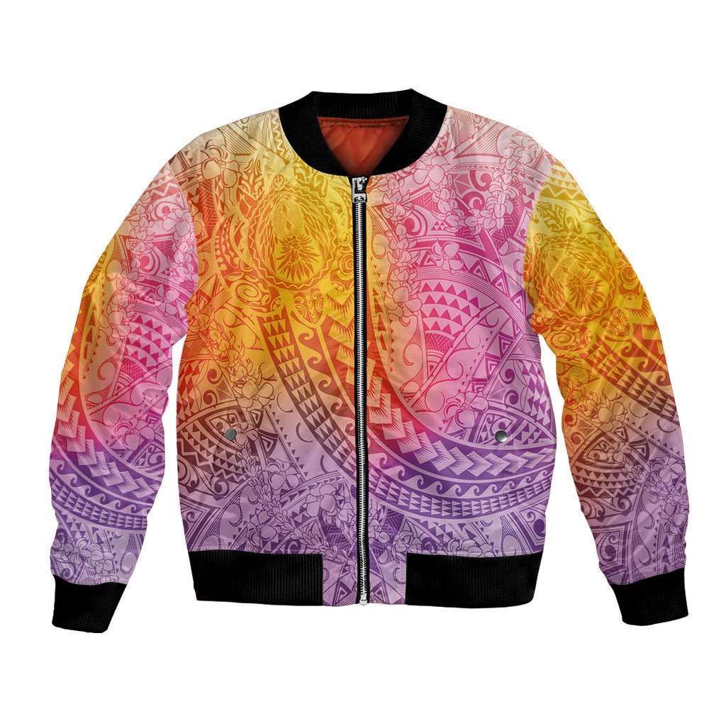 Hawaiian Turtles and Leis Bomber Jacket Tribal Kakau Pattern Magical Rainbow Sky LT03 Unisex Multicolor - Polynesian Pride