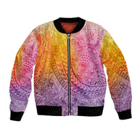 Hawaiian Turtles and Leis Bomber Jacket Tribal Kakau Pattern Magical Rainbow Sky LT03 Unisex Multicolor - Polynesian Pride