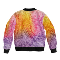 Hawaiian Turtles and Leis Bomber Jacket Tribal Kakau Pattern Magical Rainbow Sky LT03 - Polynesian Pride