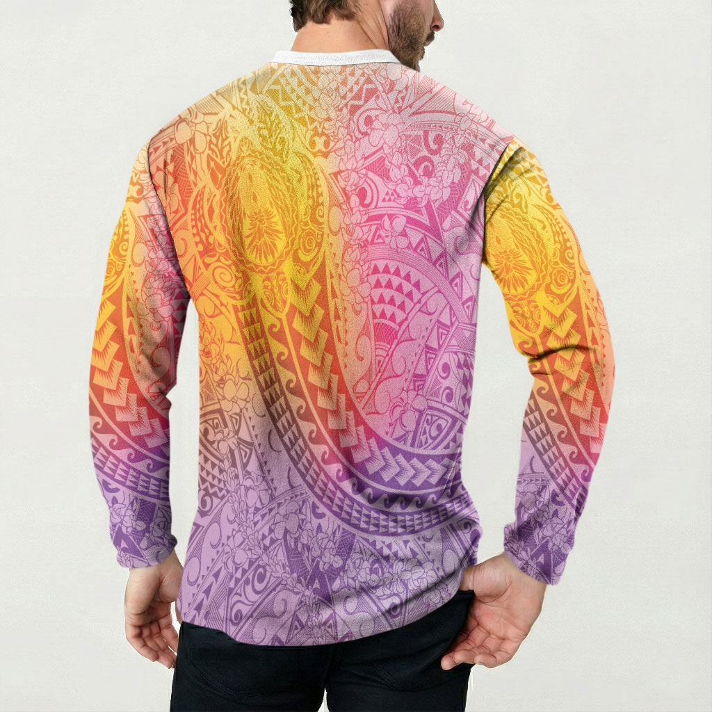 Hawaiian Turtles and Leis Button Sweatshirt Tribal Kakau Pattern Magical Rainbow Sky LT03 - Polynesian Pride