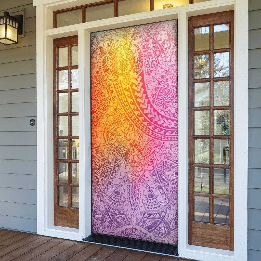 Hawaiian Turtles and Leis Door Cover Tribal Kakau Pattern Magical Rainbow Sky LT03 - Polynesian Pride