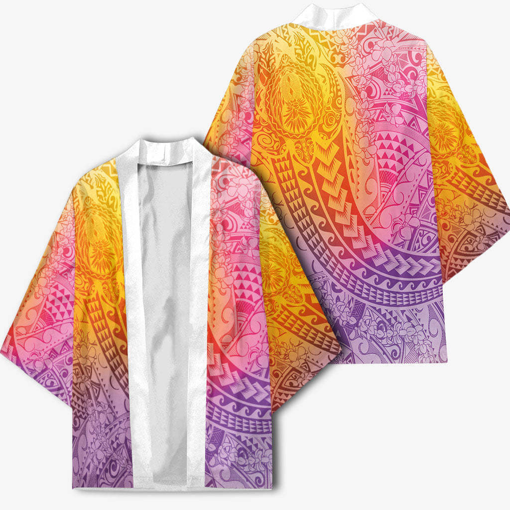 Hawaiian Turtles and Leis Kimono Tribal Kakau Pattern Magical Rainbow Sky LT03 - Polynesian Pride