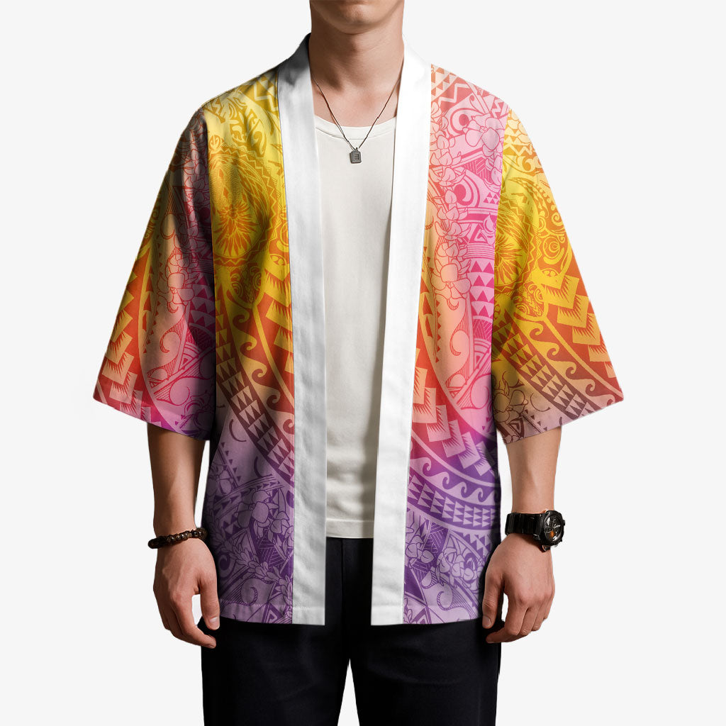 Hawaiian Turtles and Leis Kimono Tribal Kakau Pattern Magical Rainbow Sky LT03 - Polynesian Pride