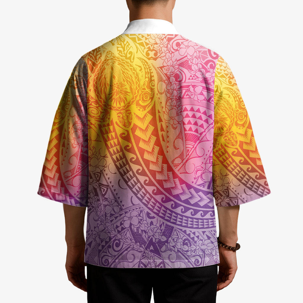 Hawaiian Turtles and Leis Kimono Tribal Kakau Pattern Magical Rainbow Sky LT03 - Polynesian Pride