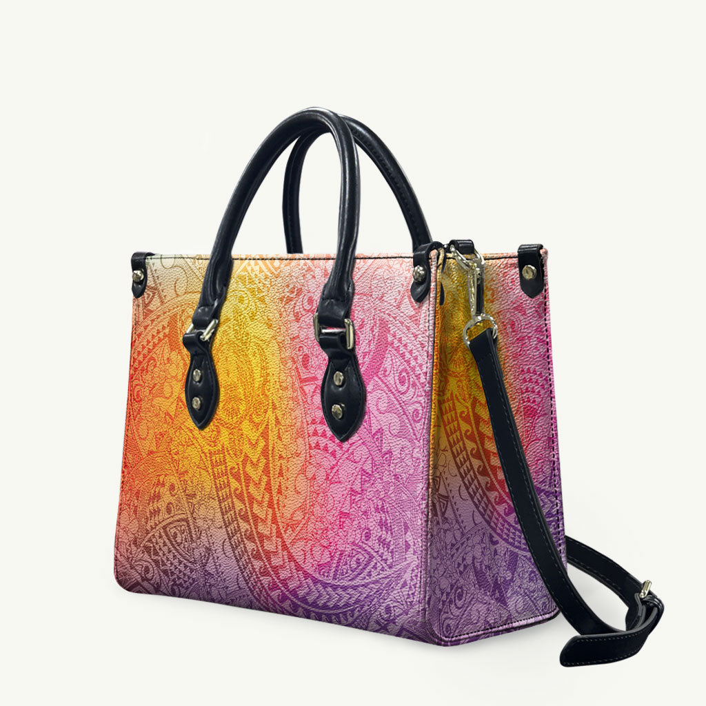 Hawaiian Turtles and Leis Leather Bag Tribal Kakau Pattern Magical Rainbow Sky LT03 Multicolor - Polynesian Pride
