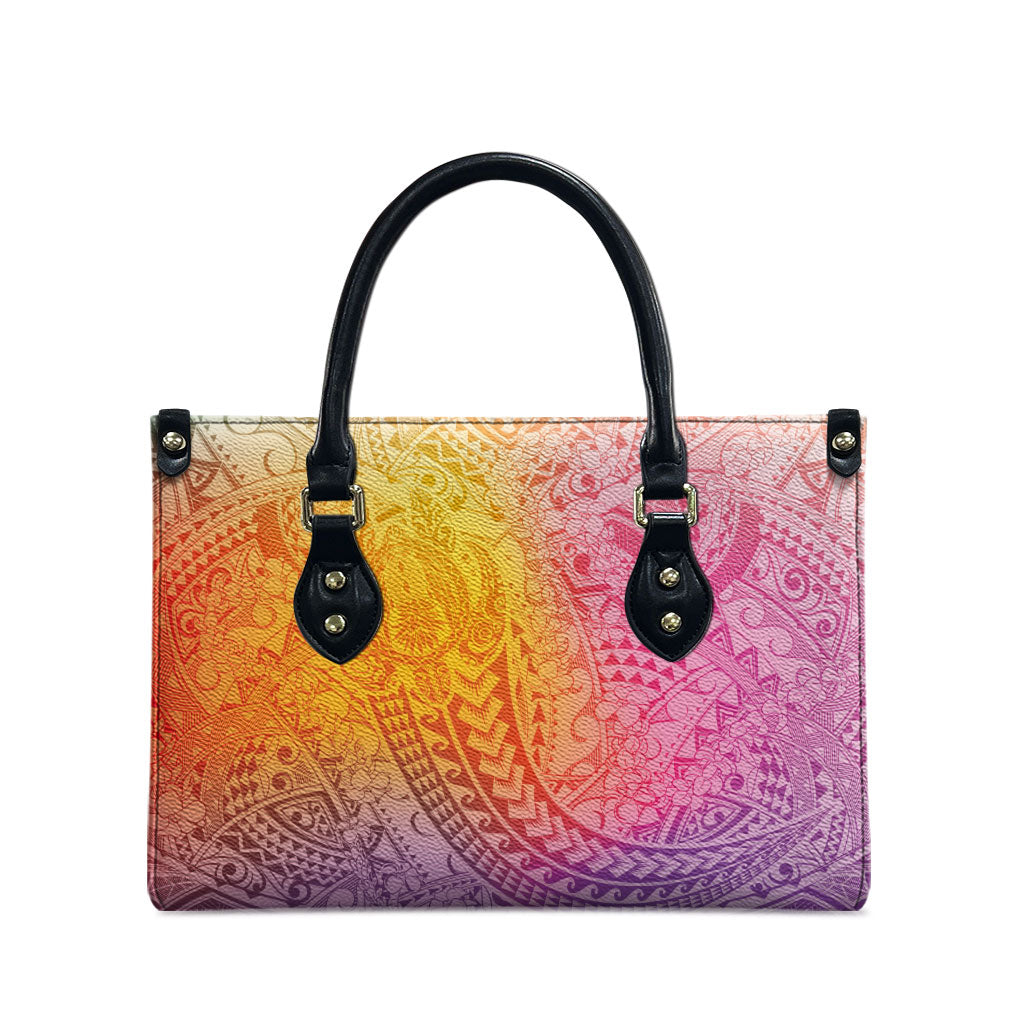 Hawaiian Turtles and Leis Leather Bag Tribal Kakau Pattern Magical Rainbow Sky LT03 - Polynesian Pride