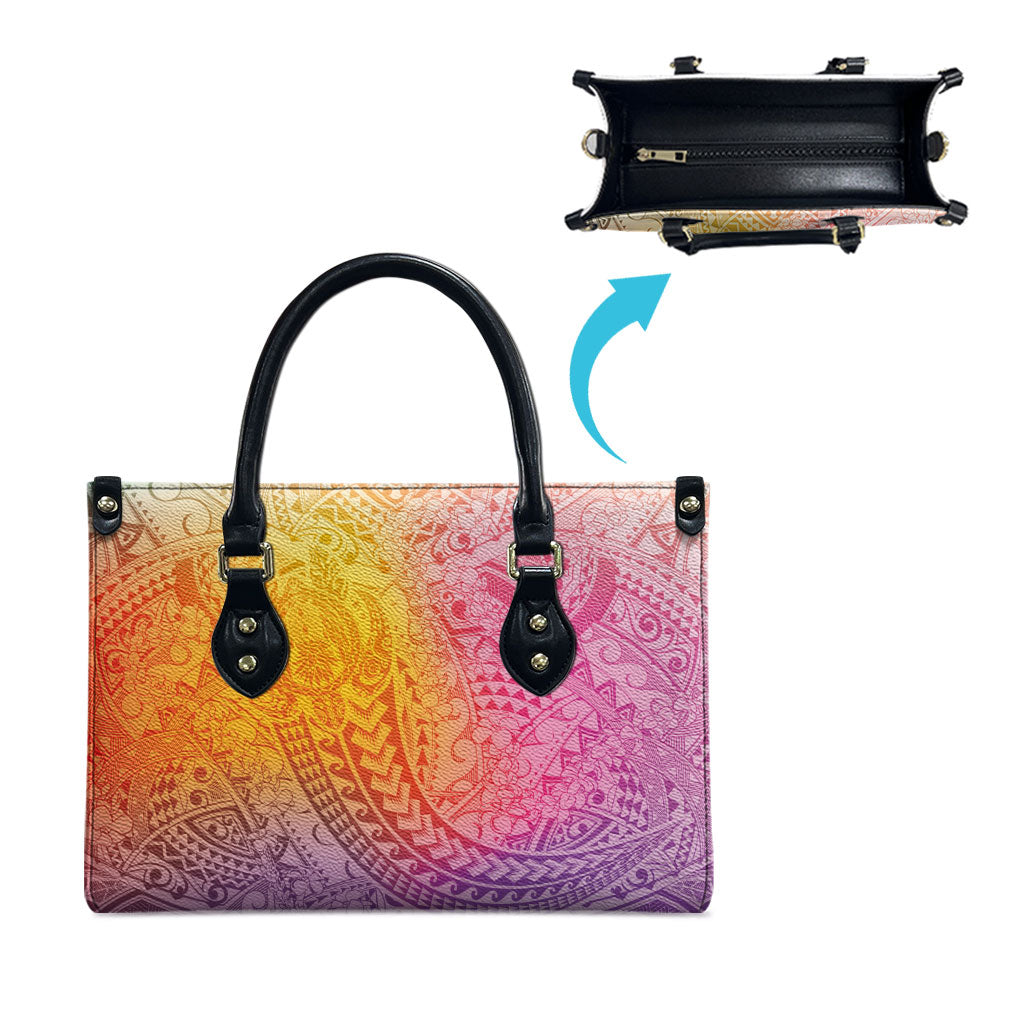 Hawaiian Turtles and Leis Leather Bag Tribal Kakau Pattern Magical Rainbow Sky LT03 - Polynesian Pride