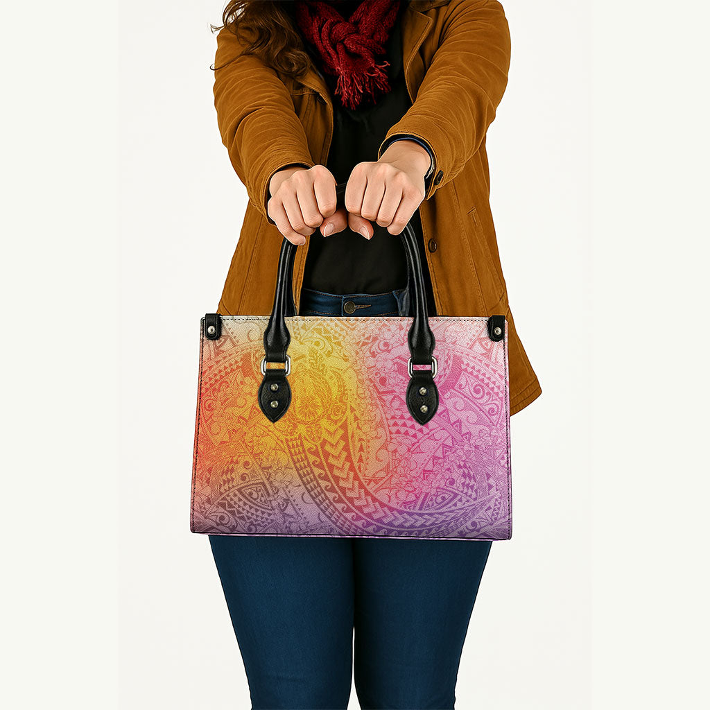 Hawaiian Turtles and Leis Leather Bag Tribal Kakau Pattern Magical Rainbow Sky LT03 - Polynesian Pride