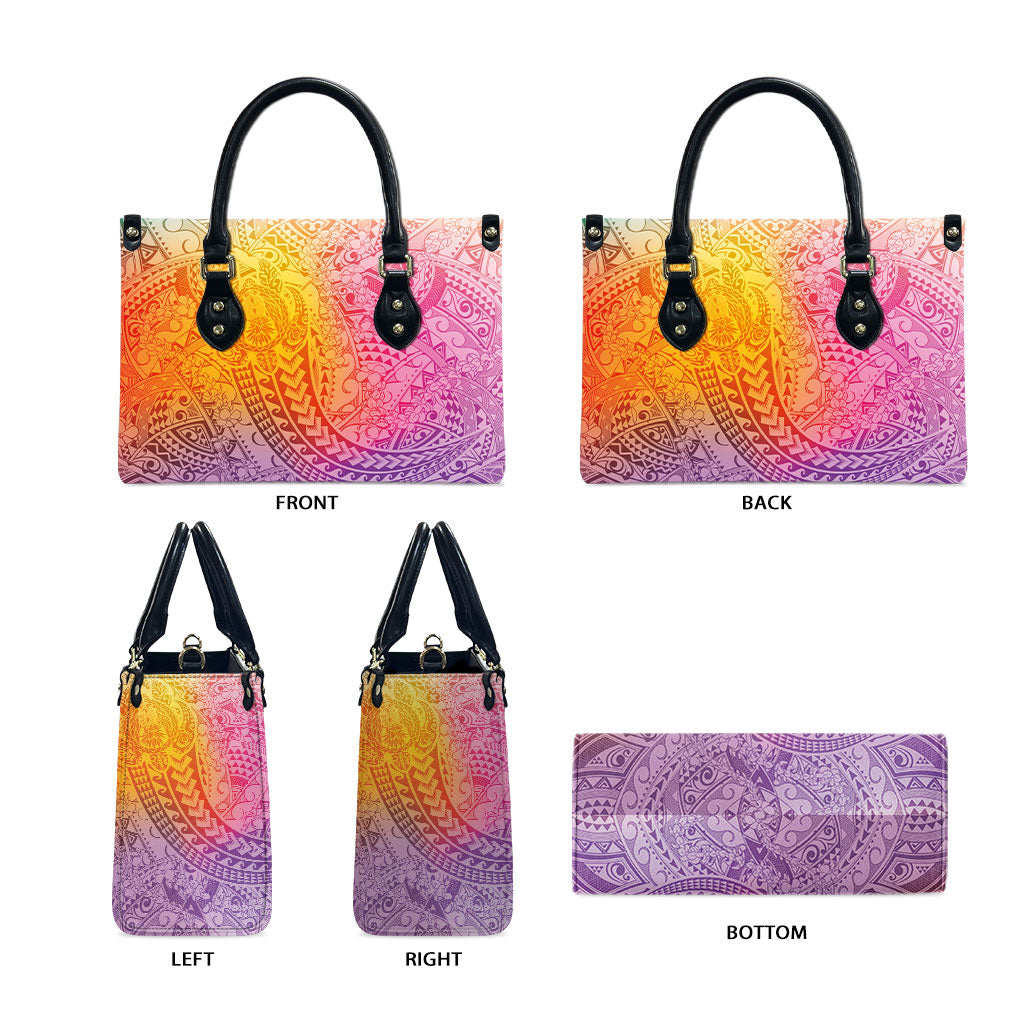 Hawaiian Turtles and Leis Leather Bag Tribal Kakau Pattern Magical Rainbow Sky LT03 - Polynesian Pride