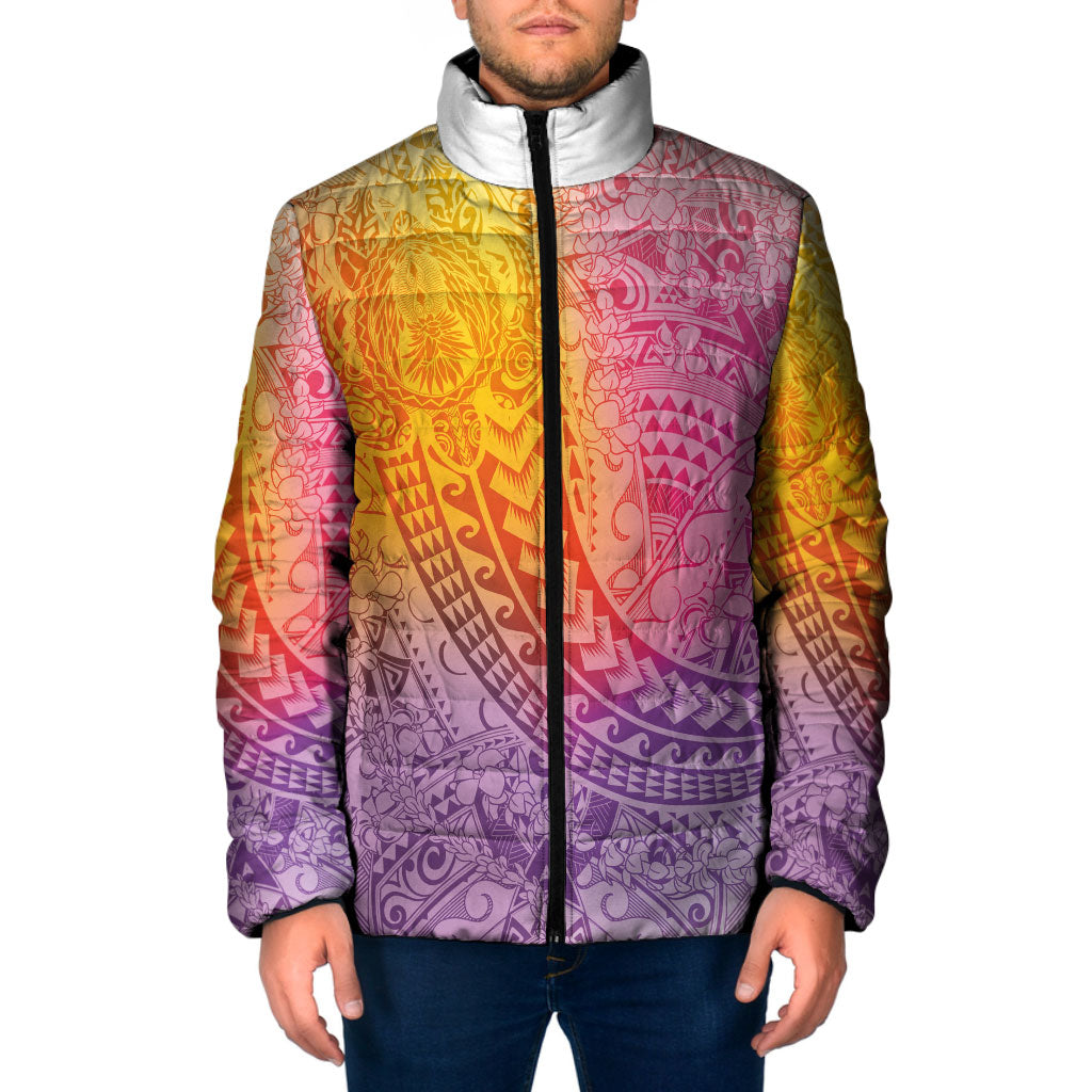 Hawaiian Turtles and Leis Padded Jacket Tribal Kakau Pattern Magical Rainbow Sky LT03 Men Multicolor - Polynesian Pride