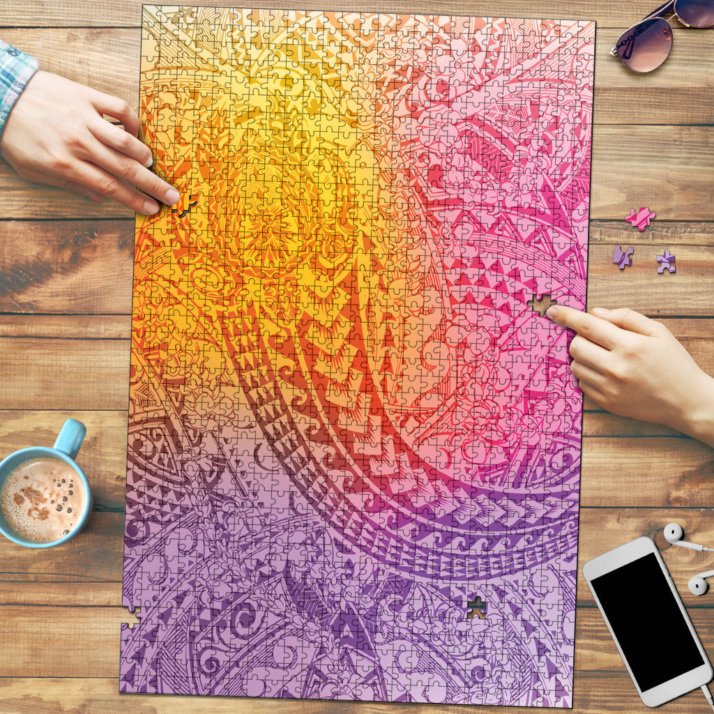 Hawaiian Turtles and Leis Puzzle Tribal Kakau Pattern Magical Rainbow Sky LT03 Multicolor - Polynesian Pride