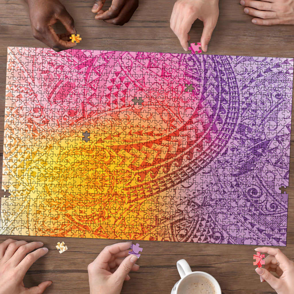 Hawaiian Turtles and Leis Puzzle Tribal Kakau Pattern Magical Rainbow Sky LT03 - Polynesian Pride