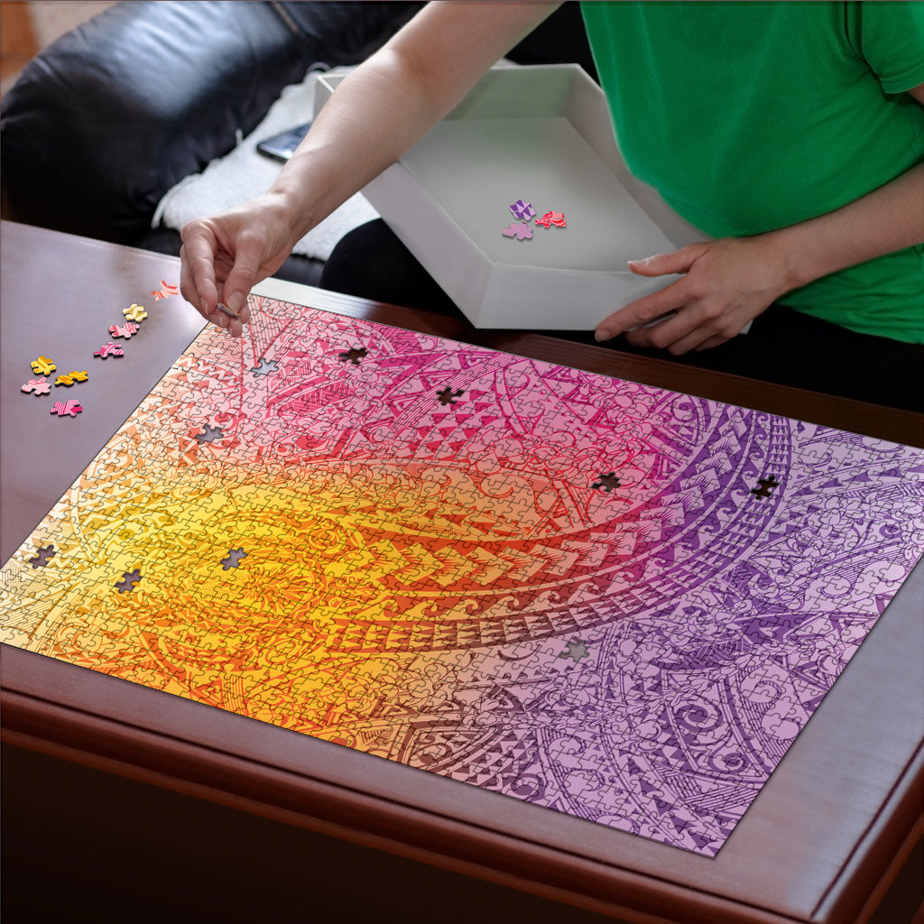 Hawaiian Turtles and Leis Puzzle Tribal Kakau Pattern Magical Rainbow Sky LT03 - Polynesian Pride