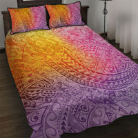 Hawaiian Turtles and Leis Quilt Bed Set Tribal Kakau Pattern Magical Rainbow Sky LT03 Multicolor - Polynesian Pride