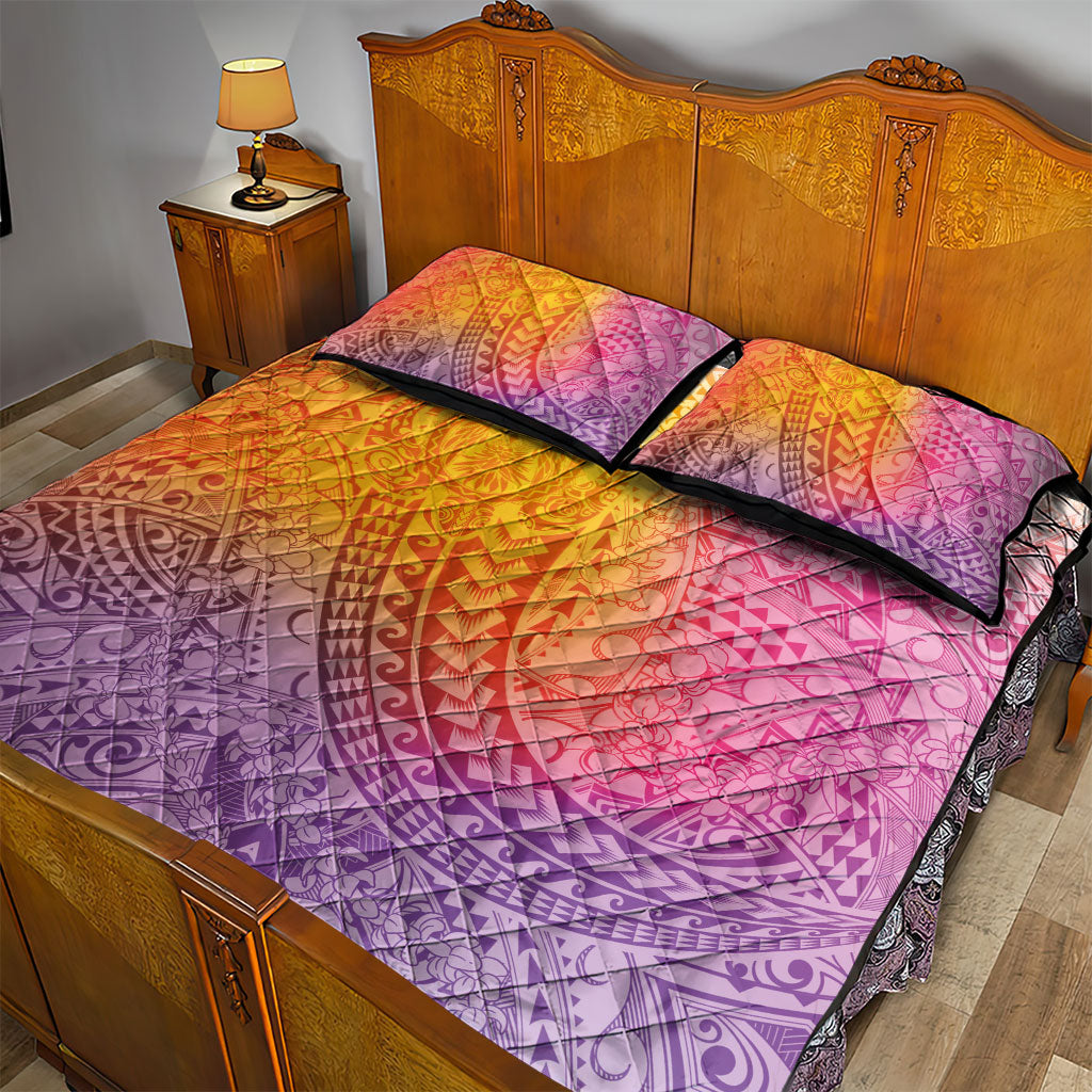 Hawaiian Turtles and Leis Quilt Bed Set Tribal Kakau Pattern Magical Rainbow Sky LT03 - Polynesian Pride