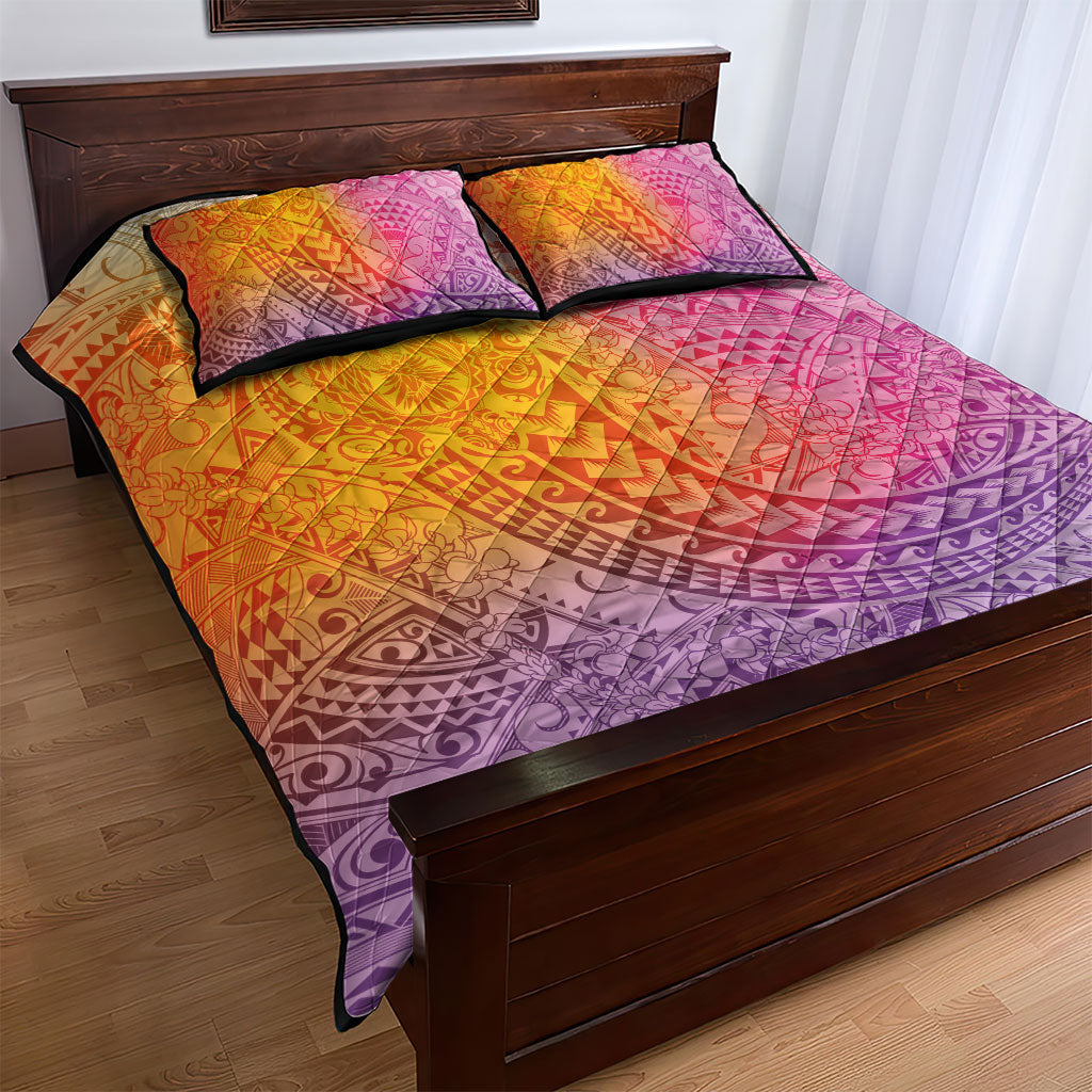 Hawaiian Turtles and Leis Quilt Bed Set Tribal Kakau Pattern Magical Rainbow Sky LT03 - Polynesian Pride
