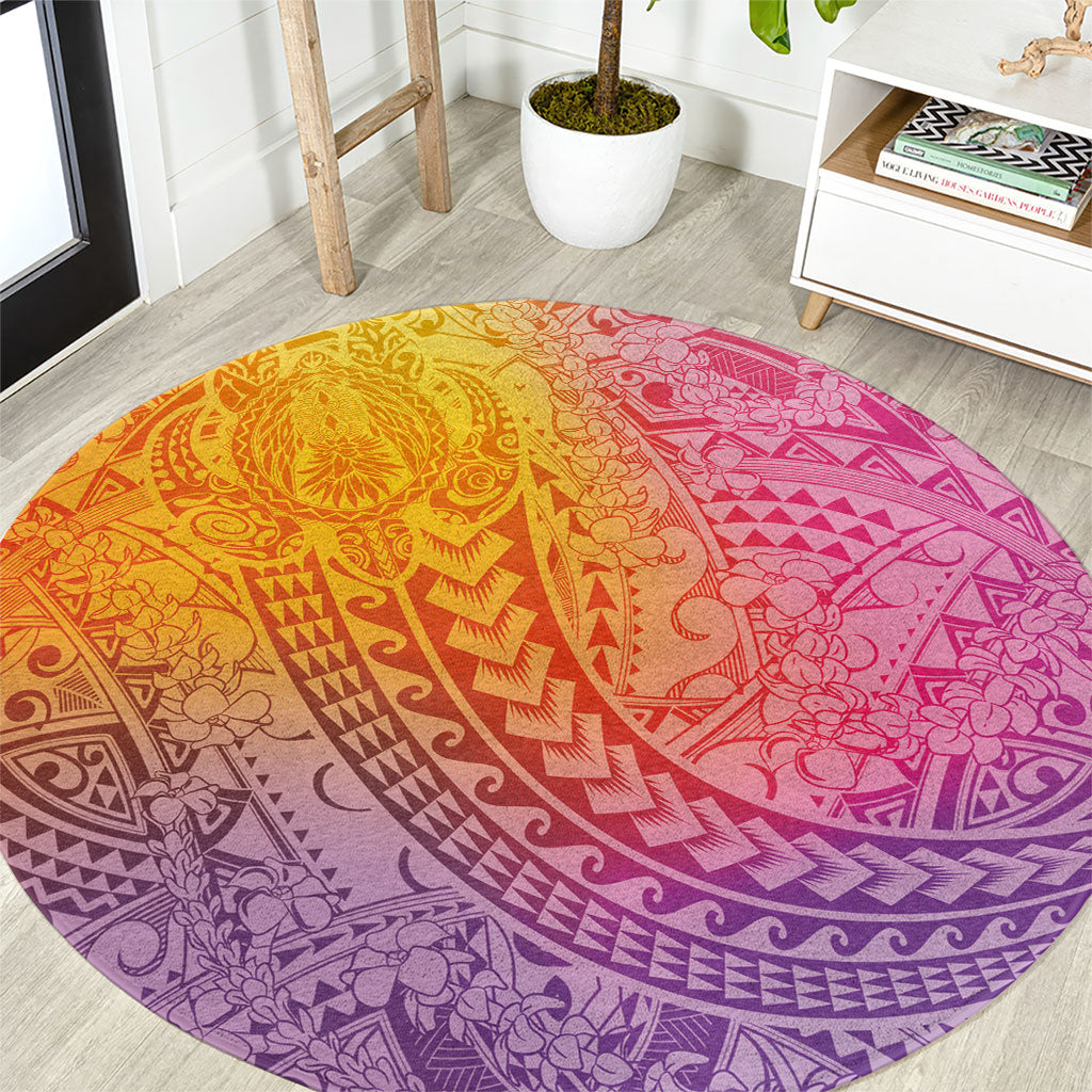 Hawaiian Turtles and Leis Round Carpet Tribal Kakau Pattern Magical Rainbow Sky LT03 Multicolor - Polynesian Pride