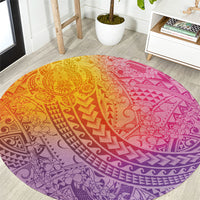 Hawaiian Turtles and Leis Round Carpet Tribal Kakau Pattern Magical Rainbow Sky LT03 Multicolor - Polynesian Pride