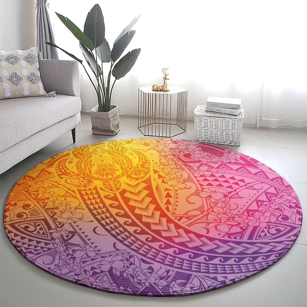Hawaiian Turtles and Leis Round Carpet Tribal Kakau Pattern Magical Rainbow Sky LT03 - Polynesian Pride