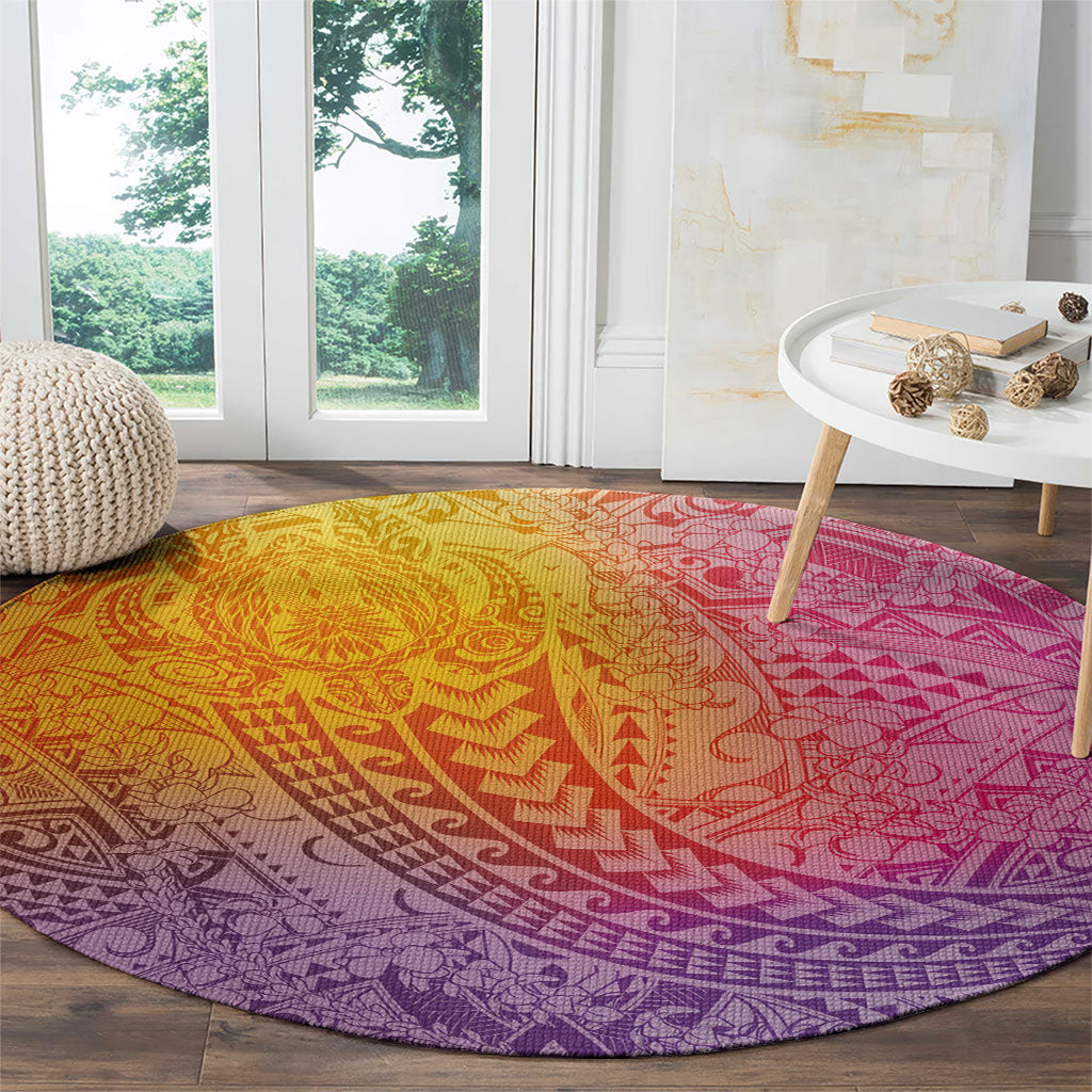 Hawaiian Turtles and Leis Round Carpet Tribal Kakau Pattern Magical Rainbow Sky LT03 - Polynesian Pride