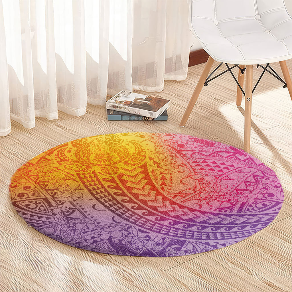 Hawaiian Turtles and Leis Round Carpet Tribal Kakau Pattern Magical Rainbow Sky LT03 - Polynesian Pride