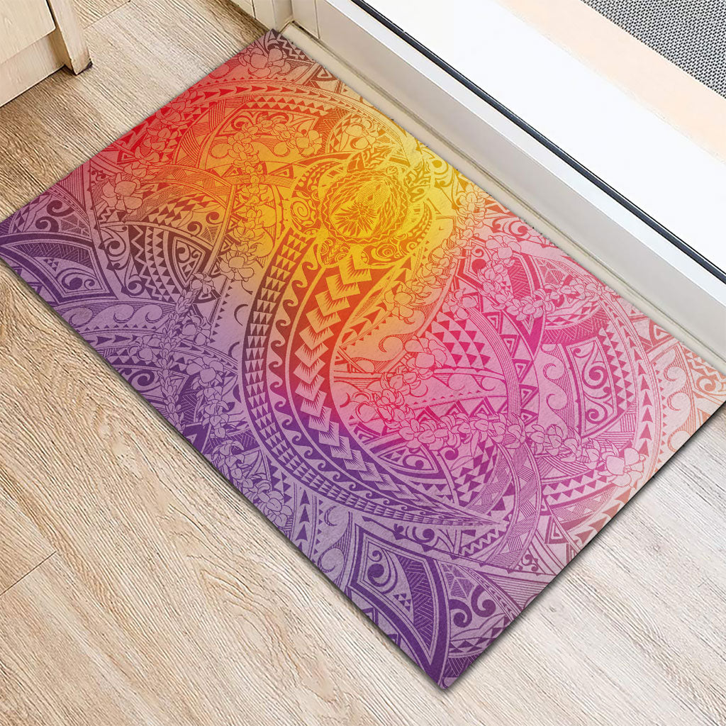 Hawaiian Turtles and Leis Rubber Doormat Tribal Kakau Pattern Magical Rainbow Sky LT03 - Polynesian Pride