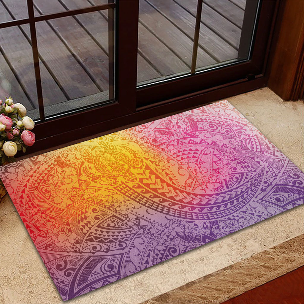 Hawaiian Turtles and Leis Rubber Doormat Tribal Kakau Pattern Magical Rainbow Sky LT03 - Polynesian Pride