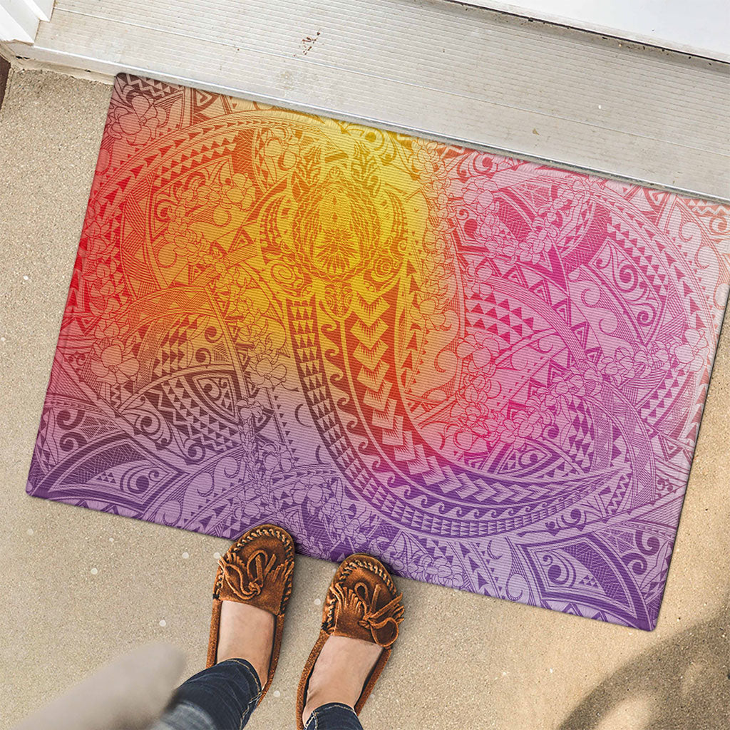 Hawaiian Turtles and Leis Rubber Doormat Tribal Kakau Pattern Magical Rainbow Sky LT03 - Polynesian Pride