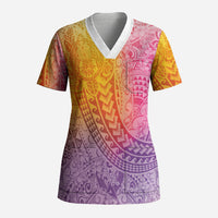 Hawaiian Turtles and Leis Scrub Top Tribal Kakau Pattern Magical Rainbow Sky LT03 Adult Multicolor - Polynesian Pride