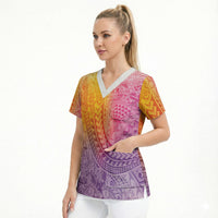 Hawaiian Turtles and Leis Scrub Top Tribal Kakau Pattern Magical Rainbow Sky LT03 - Polynesian Pride