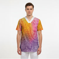 Hawaiian Turtles and Leis Scrub Top Tribal Kakau Pattern Magical Rainbow Sky LT03 - Polynesian Pride