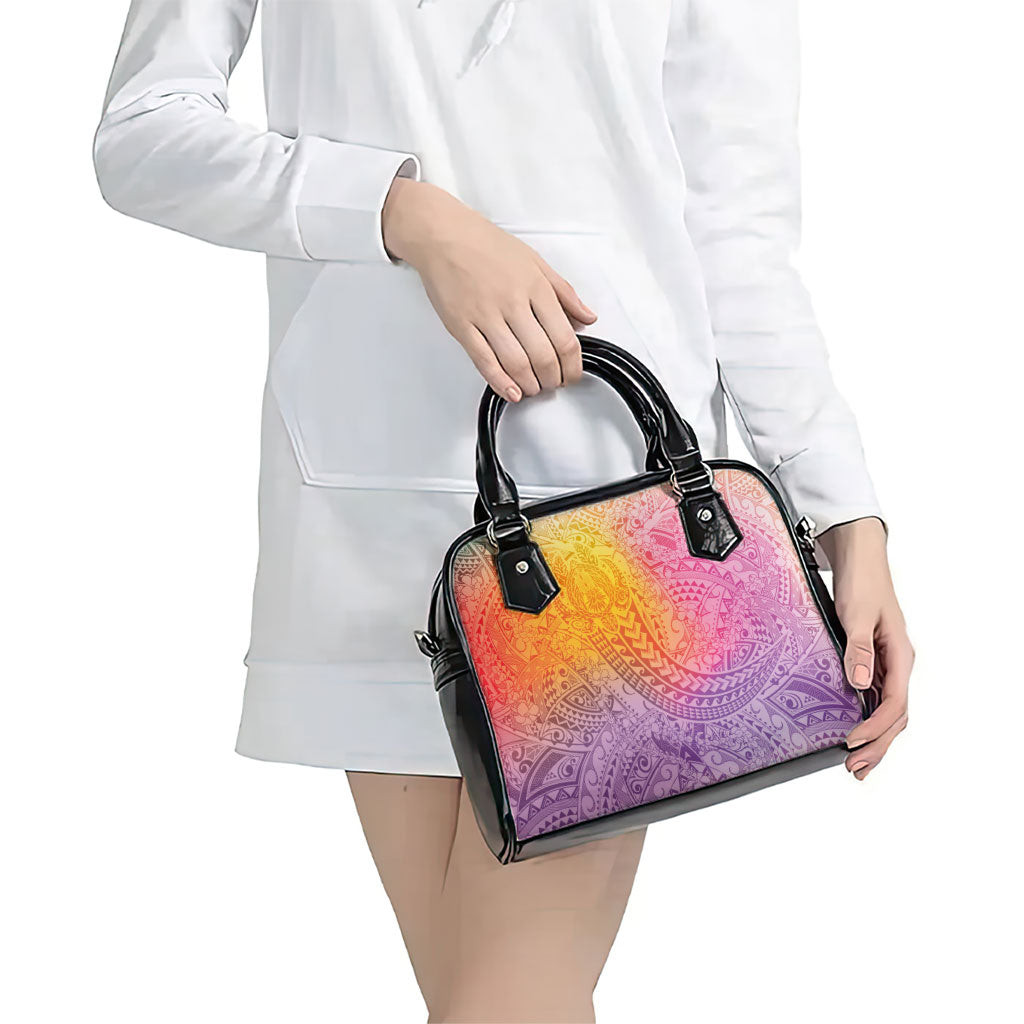 Hawaiian Turtles and Leis Shoulder Handbag Tribal Kakau Pattern Magical Rainbow Sky LT03 - Polynesian Pride