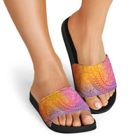 Hawaiian Turtles and Leis Slide Sandals Tribal Kakau Pattern Magical Rainbow Sky LT03 - Polynesian Pride
