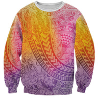 Hawaiian Turtles and Leis Sweatshirt Tribal Kakau Pattern Magical Rainbow Sky LT03 Unisex Multicolor - Polynesian Pride