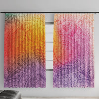 Hawaiian Turtles and Leis Window Curtain Tribal Kakau Pattern Magical Rainbow Sky LT03 With Hooks Multicolor - Polynesian Pride