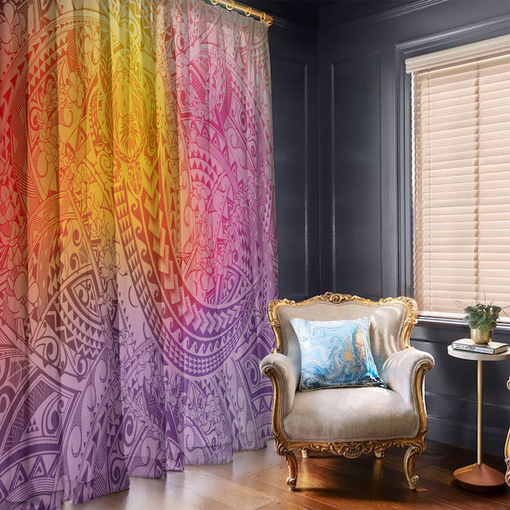 Hawaiian Turtles and Leis Window Curtain Tribal Kakau Pattern Magical Rainbow Sky LT03 - Polynesian Pride