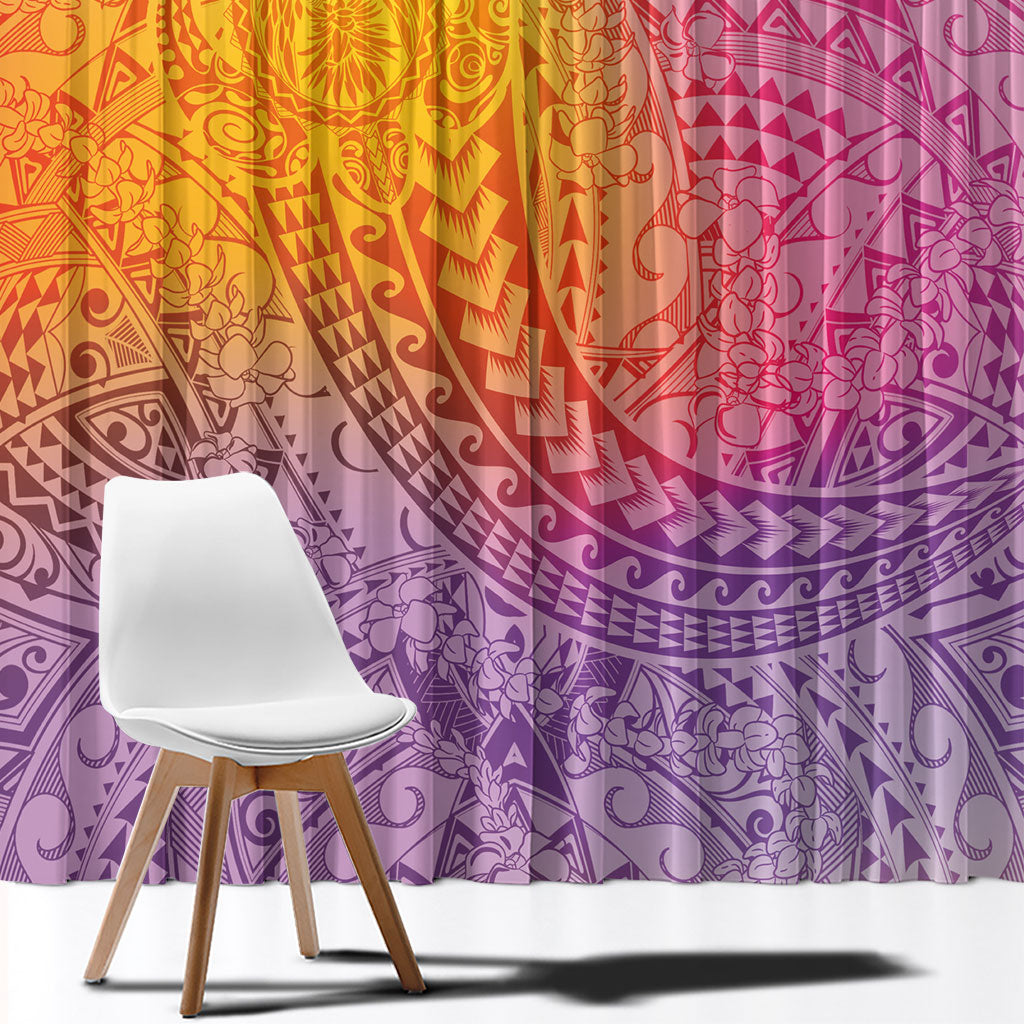 Hawaiian Turtles and Leis Window Curtain Tribal Kakau Pattern Magical Rainbow Sky LT03 - Polynesian Pride