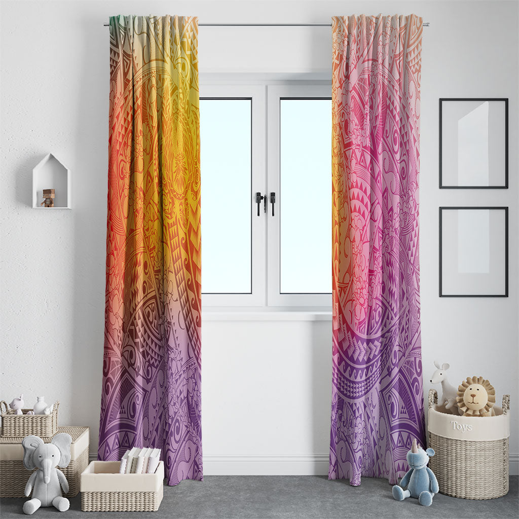 Hawaiian Turtles and Leis Window Curtain Tribal Kakau Pattern Magical Rainbow Sky LT03 - Polynesian Pride