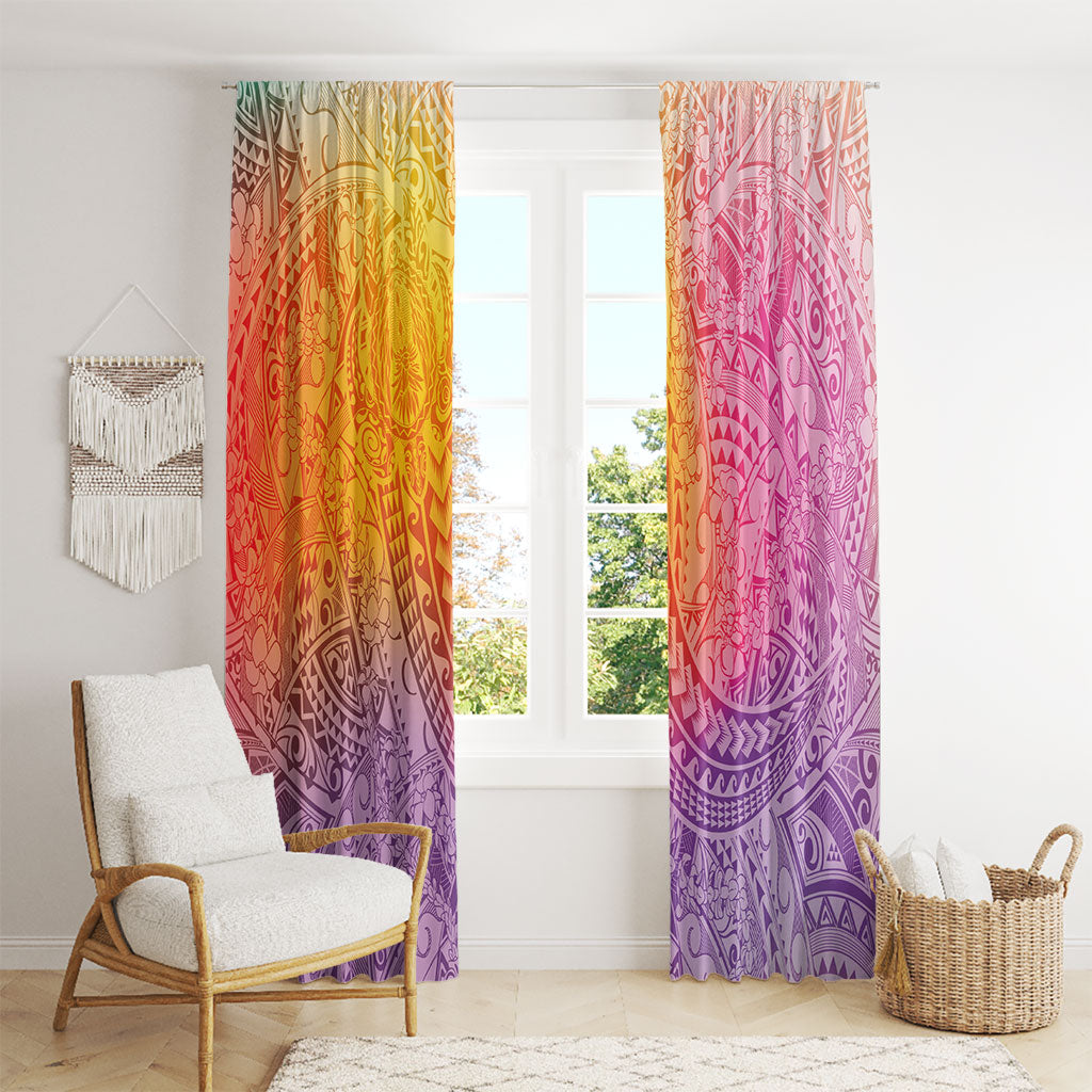 Hawaiian Turtles and Leis Window Curtain Tribal Kakau Pattern Magical Rainbow Sky LT03 - Polynesian Pride