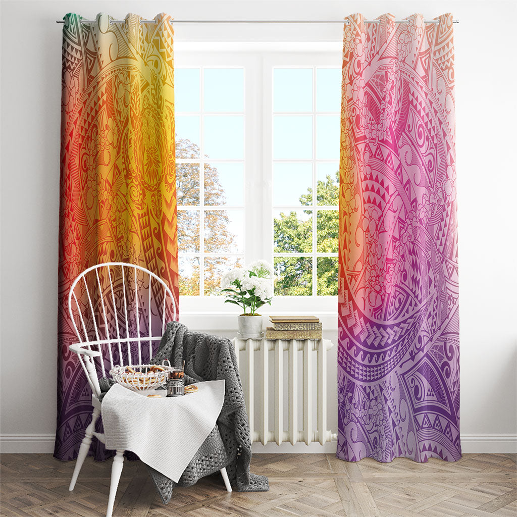 Hawaiian Turtles and Leis Window Curtain Tribal Kakau Pattern Magical Rainbow Sky LT03 - Polynesian Pride