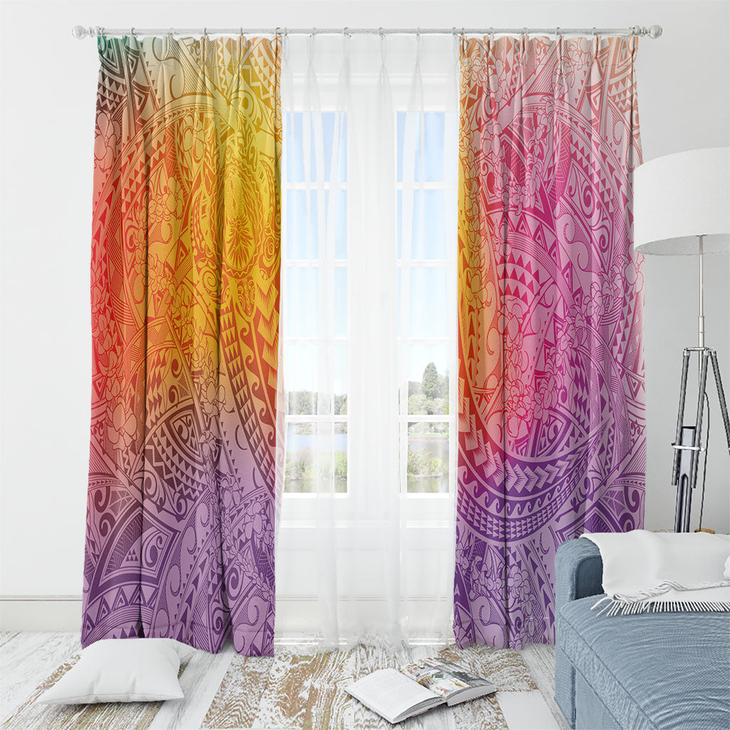 Hawaiian Turtles and Leis Window Curtain Tribal Kakau Pattern Magical Rainbow Sky LT03 - Polynesian Pride