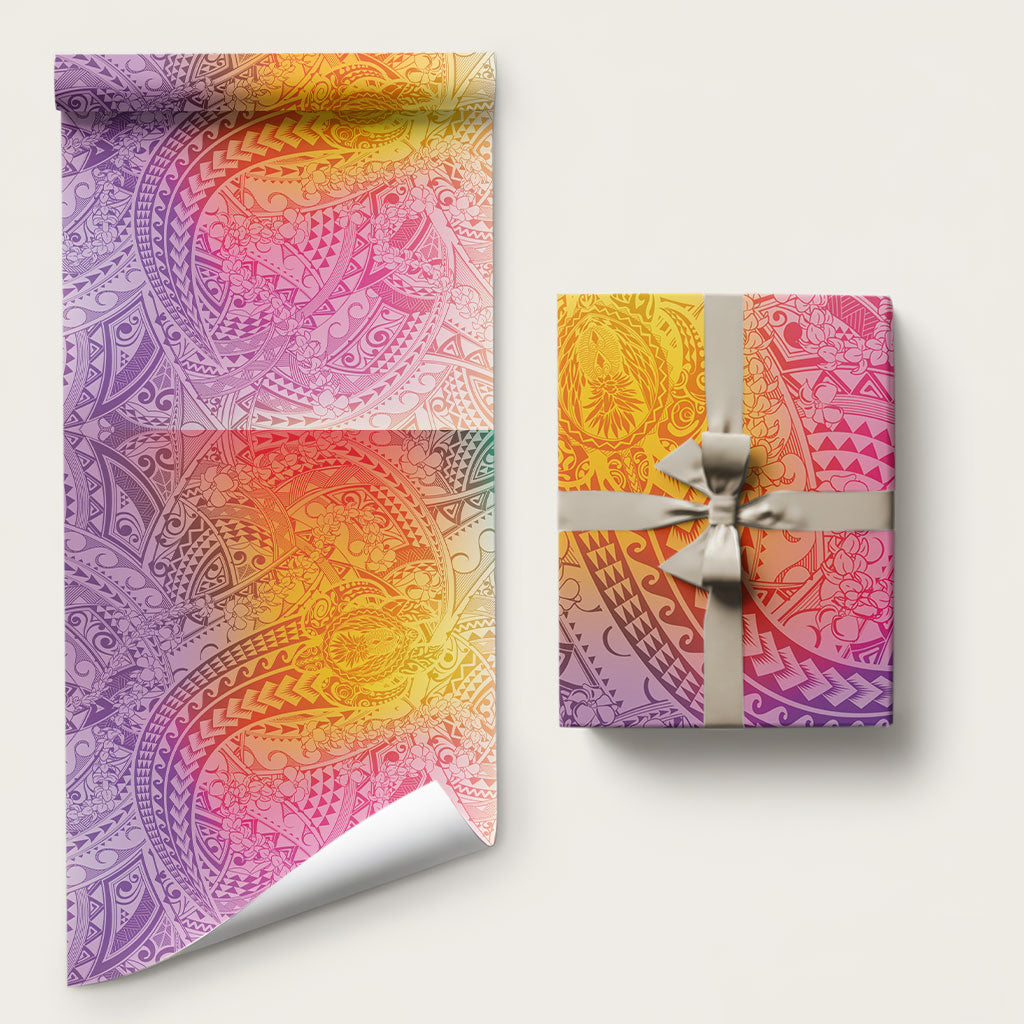 Hawaiian Turtles and Leis Wrapping Paper Tribal Kakau Pattern Magical Rainbow Sky LT03 58" × 23" Multicolor - Polynesian Pride