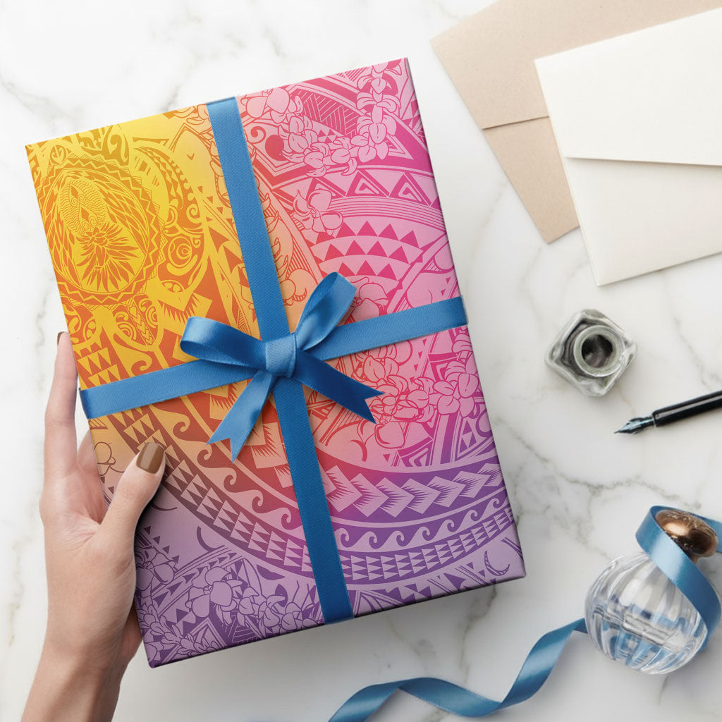 Hawaiian Turtles and Leis Wrapping Paper Tribal Kakau Pattern Magical Rainbow Sky LT03 - Polynesian Pride