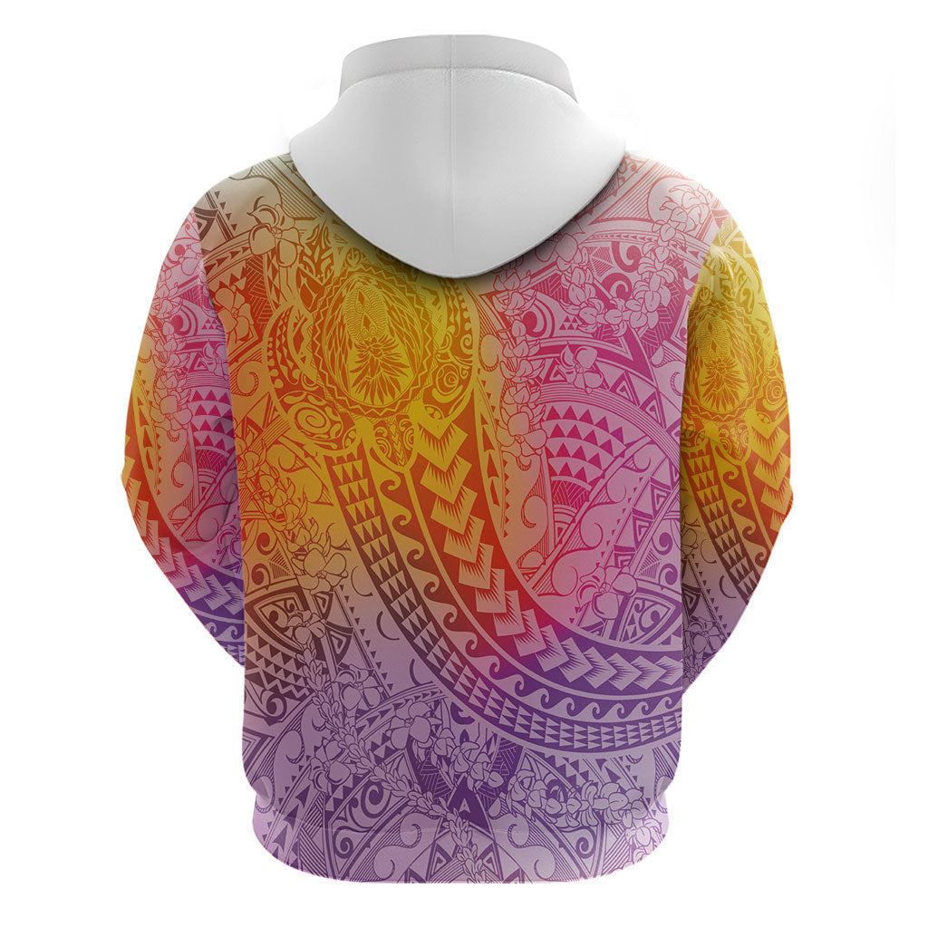 Hawaiian Turtles and Leis Zip Hoodie Tribal Kakau Pattern Magical Rainbow Sky LT03 - Polynesian Pride
