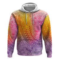 Hawaiian Turtles and Leis Zip Hoodie Tribal Kakau Pattern Magical Rainbow Sky LT03 Pullover Hoodie Multicolor - Polynesian Pride