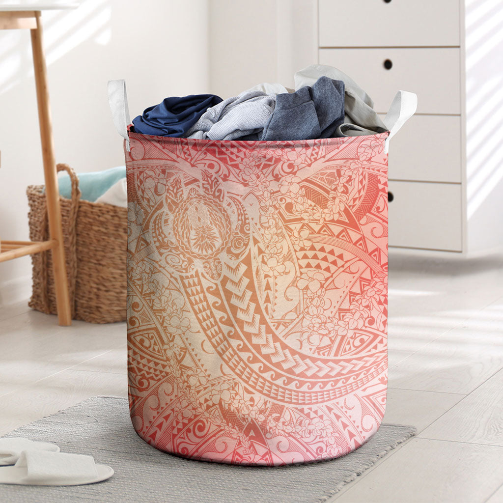 Hawaiian Turtles and Leis Laundry Basket Tribal Kakau Pattern Peach Fuzz Color LT03 Peach Fuzz - Polynesian Pride