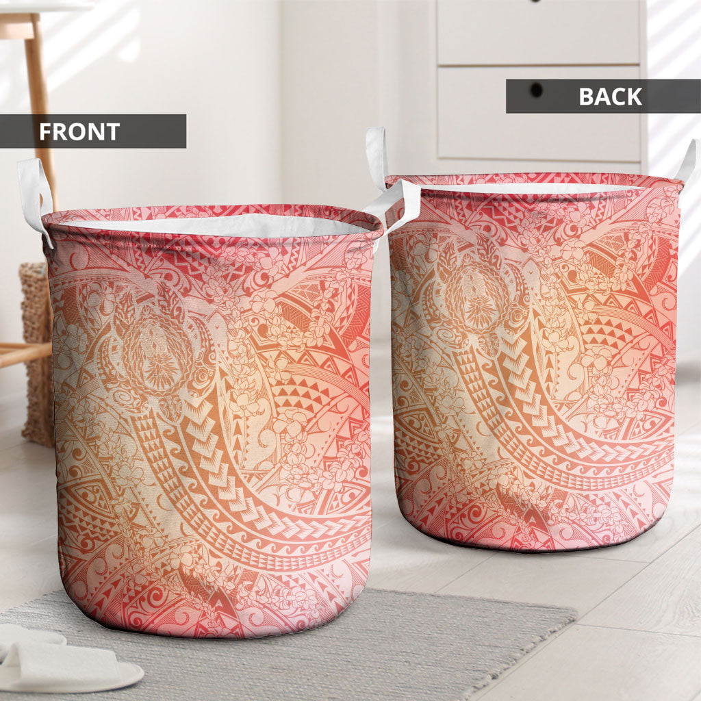 Hawaiian Turtles and Leis Laundry Basket Tribal Kakau Pattern Peach Fuzz Color LT03 - Polynesian Pride