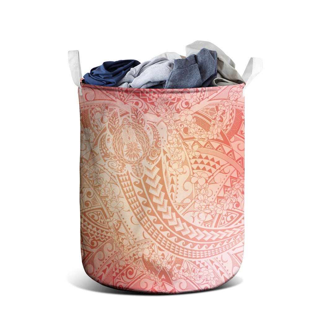 Hawaiian Turtles and Leis Laundry Basket Tribal Kakau Pattern Peach Fuzz Color LT03 - Polynesian Pride