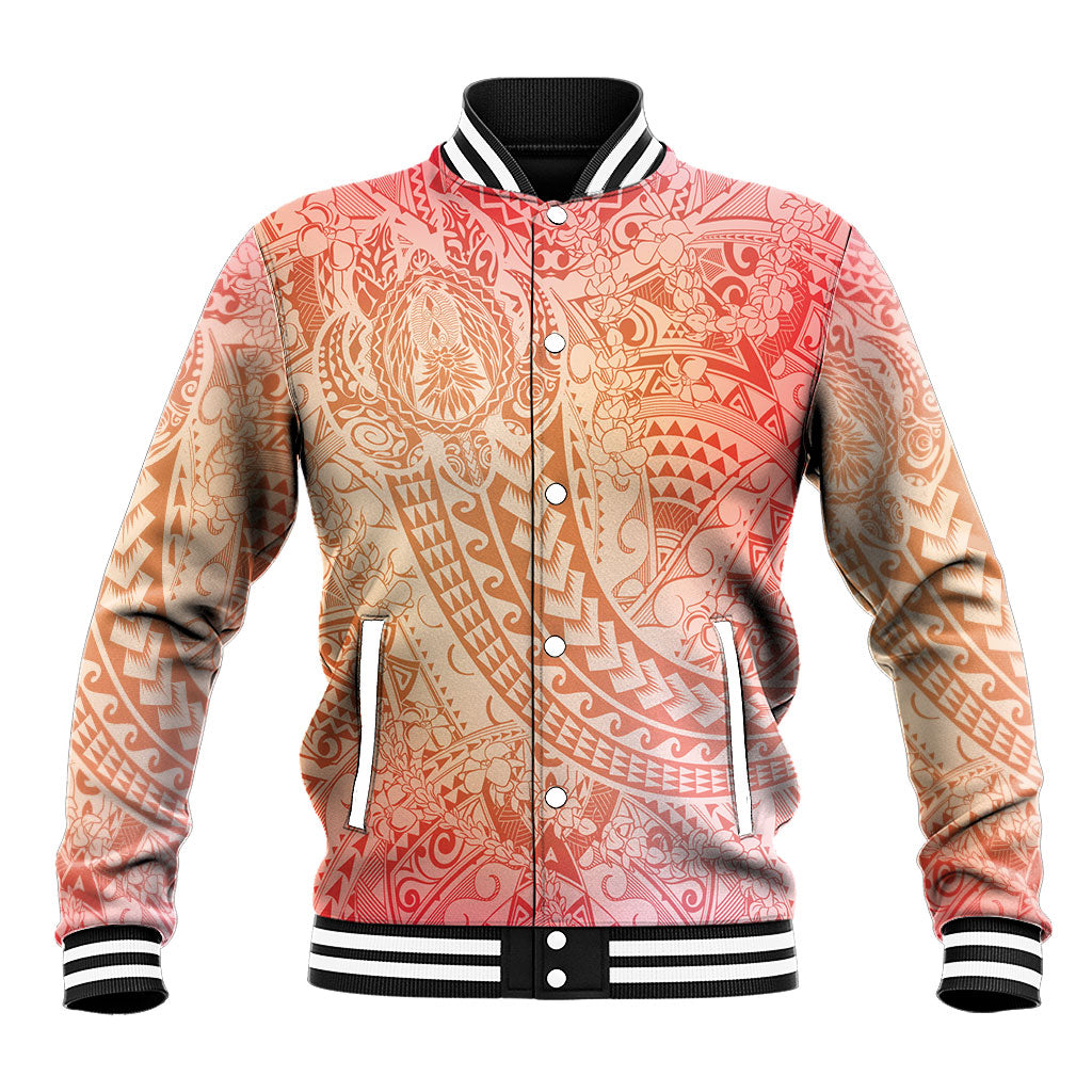 Hawaiian Turtles and Leis Baseball Jacket Tribal Kakau Pattern Peach Fuzz Color LT03 Unisex Peach Fuzz - Polynesian Pride